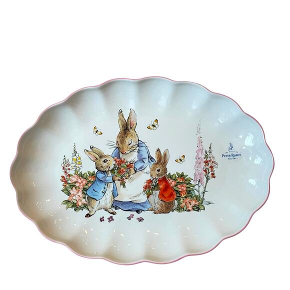 Zrike Beatrix Potter Peter Rabbit OVAL SERVING PLATTER Easter 14" Pink Edge NEW - Picture 1 of 16